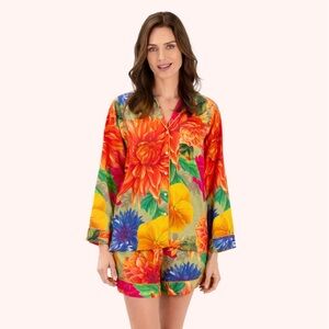PowderUK Bountiful Blooms super soft pajamas/long sleeve & shorts/tiny flaw-NWOT